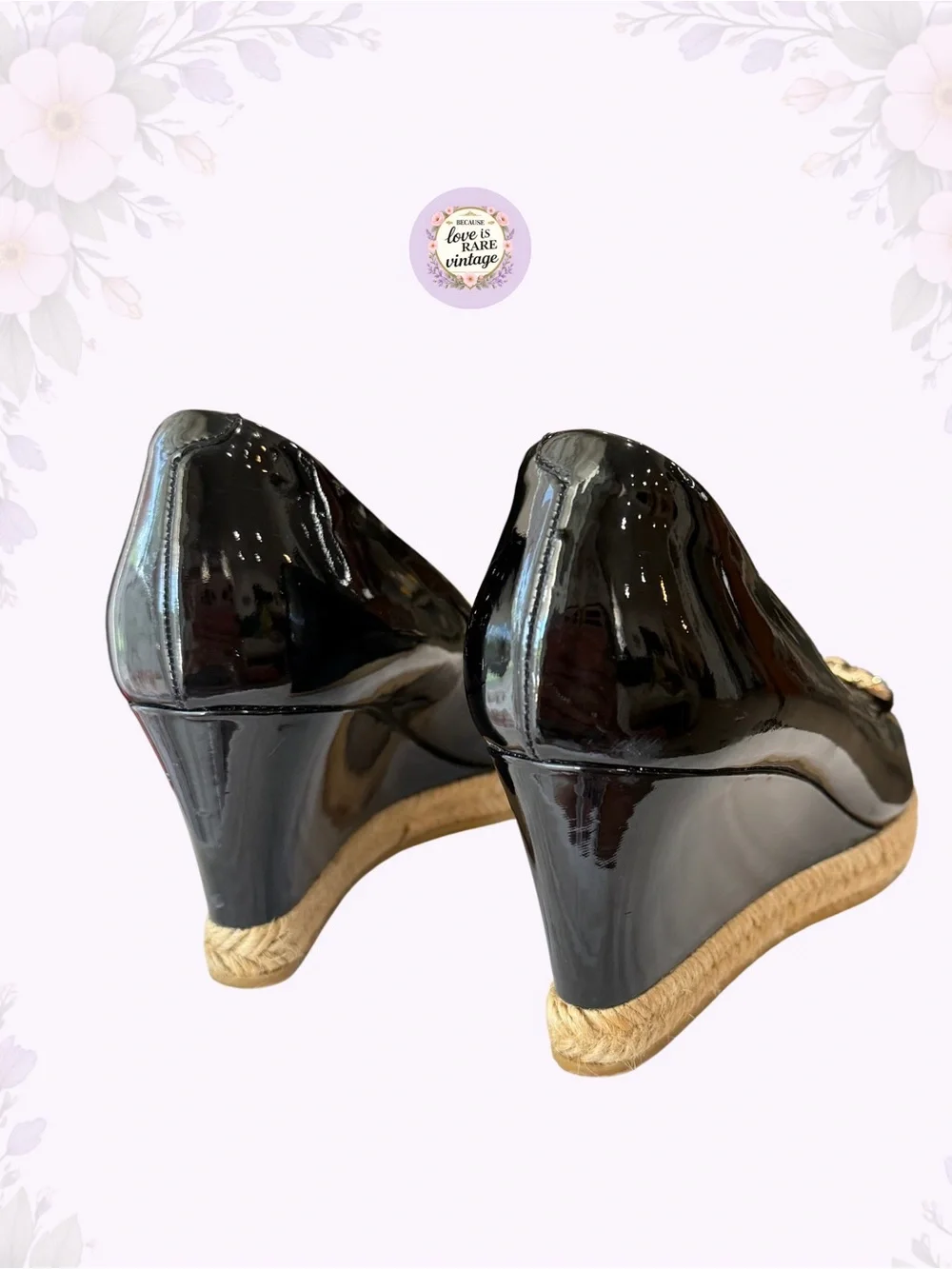 Vintage Gucci Horsebit Espadrille Wedges • Y2K Black Patent Leather Platforms